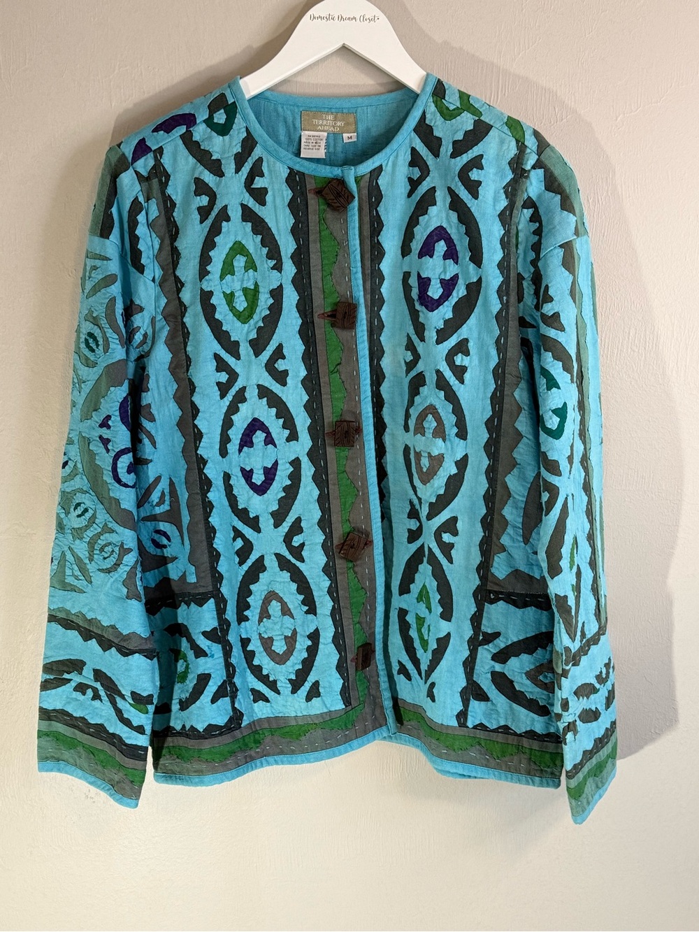 Vintage 90s TERRITORY AHEAD Women’s Quilted Applique Boho Artsy Jacket Size M